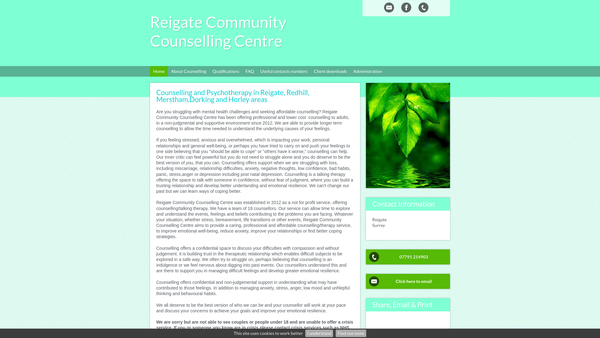 Screenshot of the Reigate Community Counselling Centre website