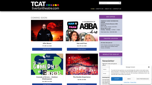 Screenshot of the Tiverton Community Arts Theatre website