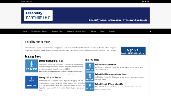 Screenshot of the Disability Partnership Calderdale website