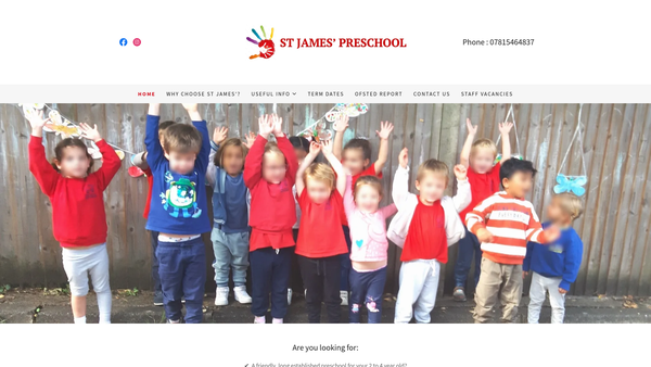 Screenshot of the St James' Preschool (Petts Wood) website