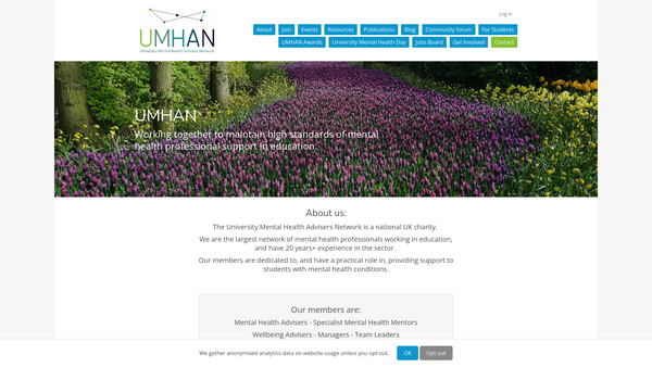 Screenshot of the University Mental Health Advisers Network (Umhan) website