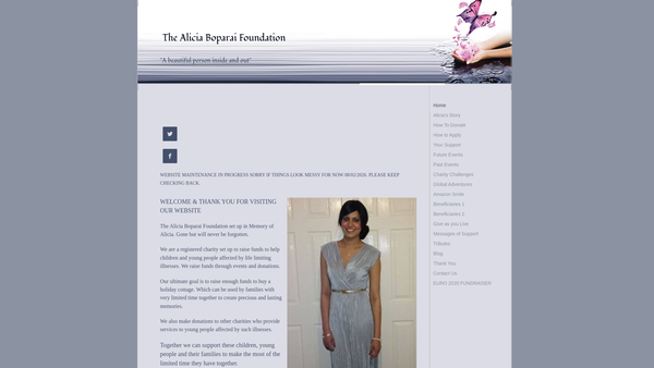 Screenshot of the The Alicia Boparai Foundation website