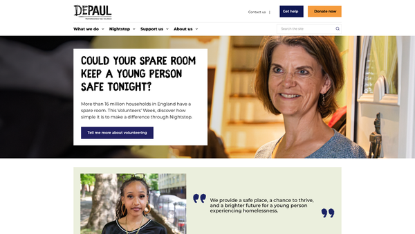 Screenshot of the Depaul Housing Services website