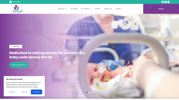 Screenshot of the New Life website