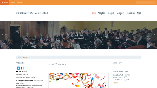 Screenshot of the North Notts Chamber Choir website