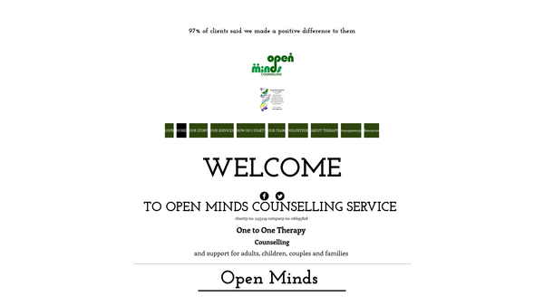 Screenshot of the Open Minds Counselling Service Ltd website