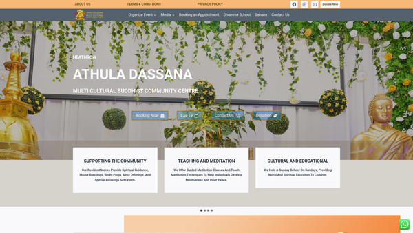 Screenshot of the Athula Dassana Multi-Cultural Buddhist Community Centre website