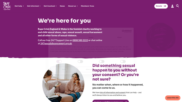 Screenshot of the Rape Crisis England & Wales website