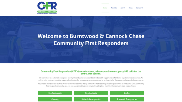 Screenshot of the Burntwood & District Community First Responders website