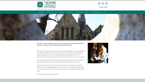 Screenshot of the The Parochial Church Council Of The Ecclesiastical Parish Of St John The Evangelist, Copthorne website