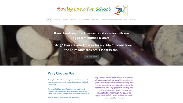 Screenshot of the Rowley Lane Pre-School website
