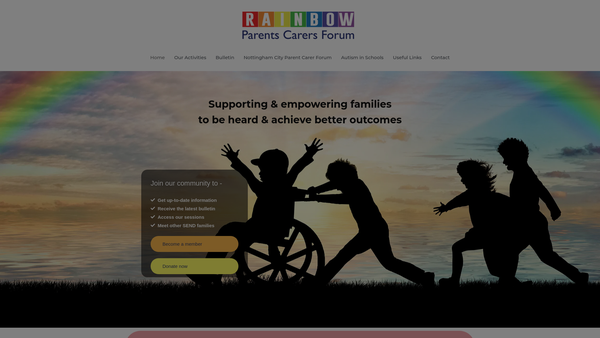 Screenshot of the Rainbow Parents Carers Forum website
