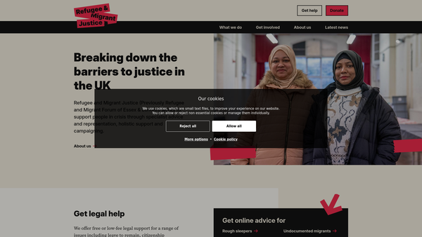 Screenshot of the Refugee and Migrant Justice website
