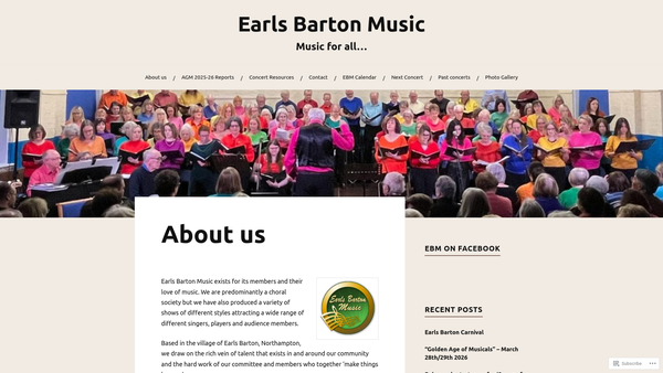 Screenshot of the Earls Barton Music website