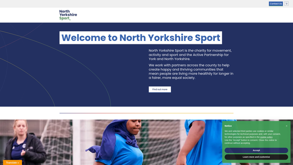 Screenshot of the North Yorkshire Sport Ltd website