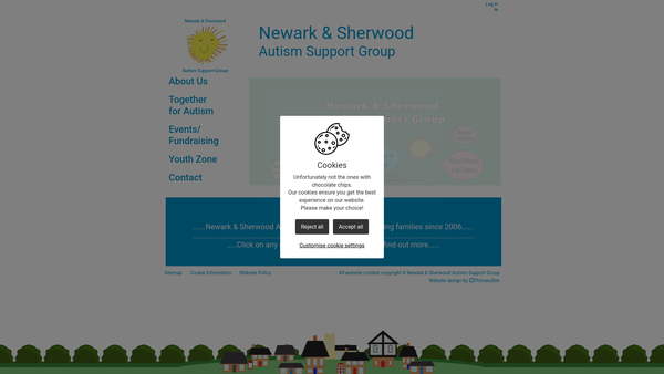 Screenshot of the Newark And Sherwood Autism Support Group website