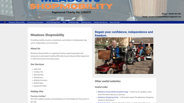Screenshot of the Meadows Shopmobility website