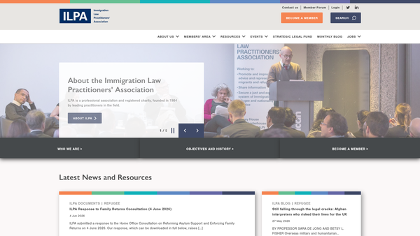 Screenshot of the Immigration Law Practitioners' Association Limited website