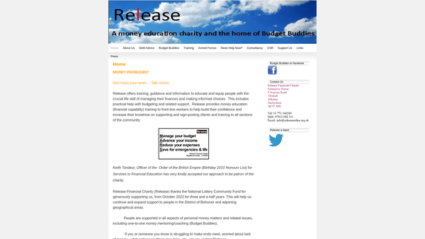 Screenshot of the Release Financial Charity website