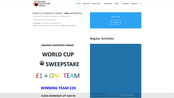 Screenshot of the Rawdon Community Library Ltd website