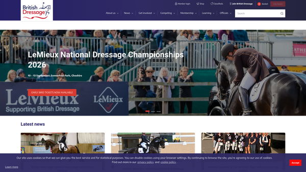 Screenshot of the British Dressage website