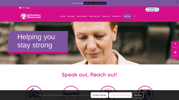 Screenshot of the Staffordshire Women's Aid website