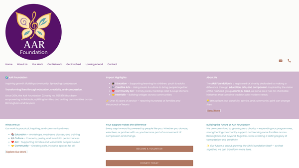 Screenshot of the Aar Foundation website
