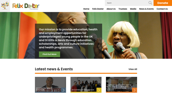 Screenshot of the The Felix Dexter Foundation website