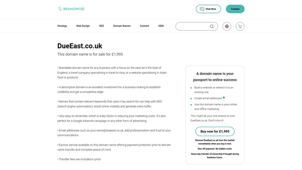 Screenshot of the Dueeast Brighton website