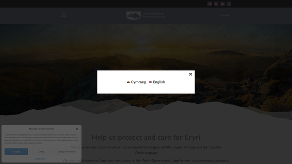 Screenshot of the Cymdeithas Eryri The Snowdonia Society website