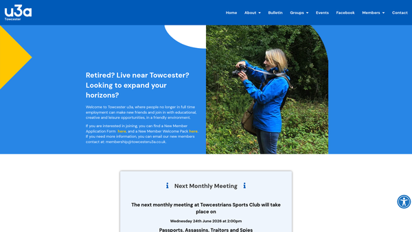 Screenshot of the Towcester U3A website