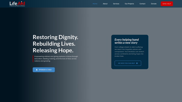 Screenshot of the Lifeaid Empowering Orphans And Widows website
