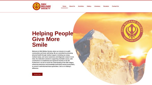 Screenshot of the Sikh Welfare Society website