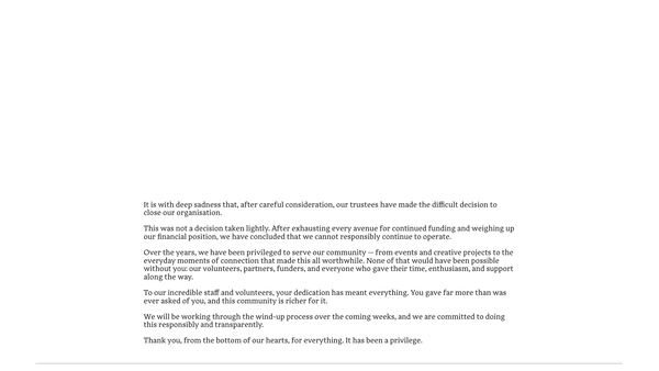 Screenshot of the Create Arts Development Ltd website