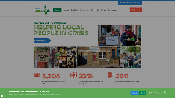 Screenshot of the Islington Foodbank website