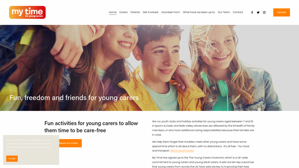 Screenshot of the My Time For Young Carers website