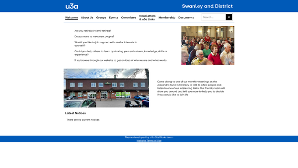Screenshot of the Swanley & District U3A website