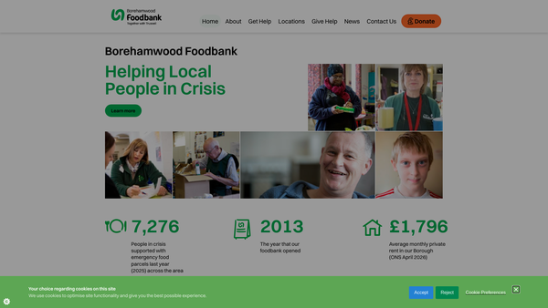 Screenshot of the Borehamwood Foodbank website