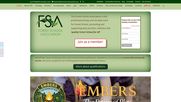 Screenshot of the Forest School Association website
