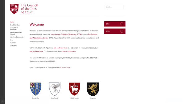 Screenshot of the The Council Of The Inns Of Court website