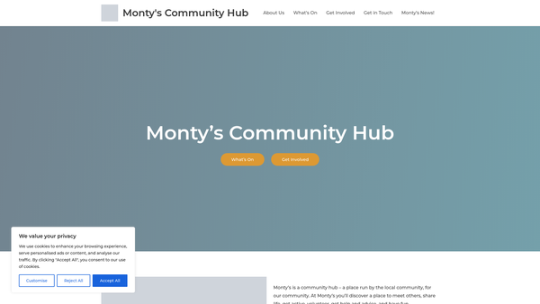 Screenshot of the Monty's Community Hub website