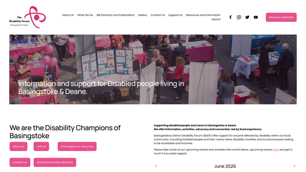 Screenshot of the Basingstoke And District Disability Forum website