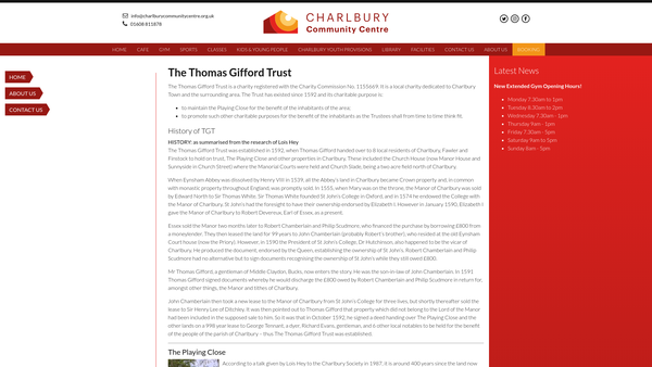 Screenshot of the The Thomas Gifford Trust website