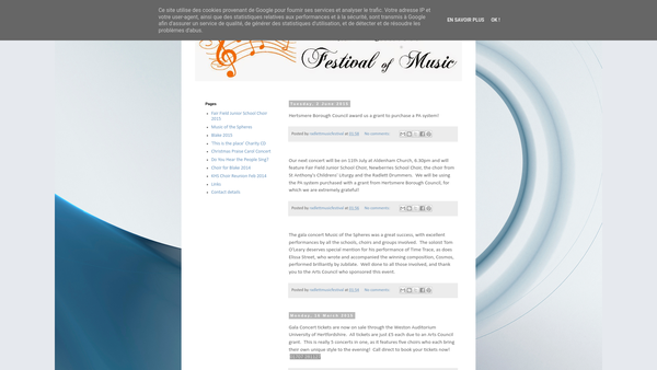 Screenshot of the Radlett Festival Of Music website
