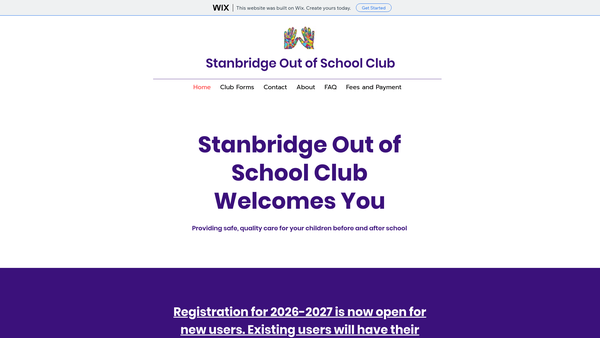 Screenshot of the Stanbridge Out Of School Club website
