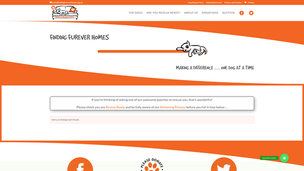 Screenshot of the The Finding Furever Homes Charitable Trust website