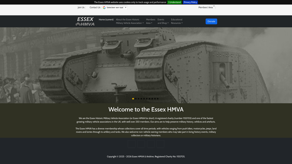Screenshot of the Essex Historic Military Vehicle Association website