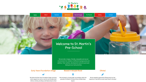 Screenshot of the St Martin's Pre-School website