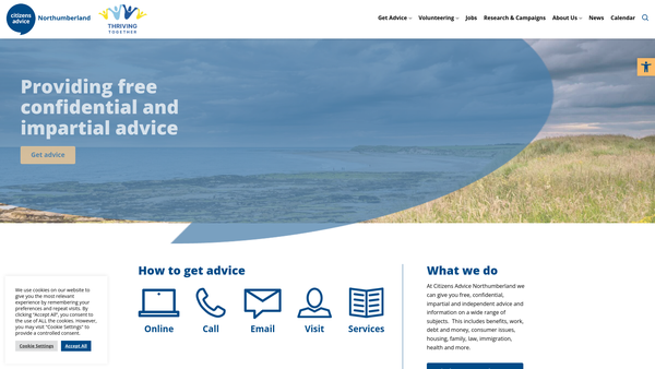 Screenshot of the Northumbrian Citizens Advice Bureau website
