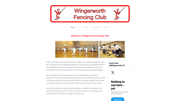 Screenshot of the Wingerworth Fencing Club website